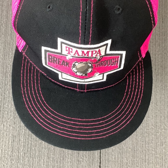 Tampa Break Through Trucker Hat Womens OSFM Black Pink Mesh Back Strapback - Picture 4 of 12